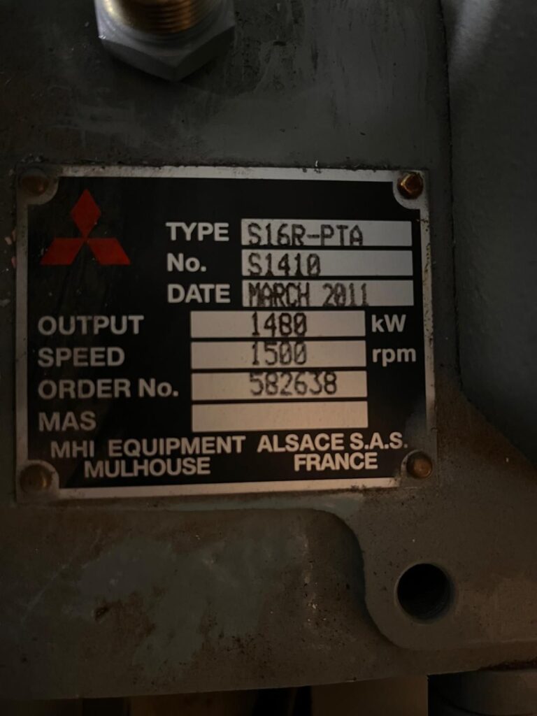 Used 2011 MITSUBISHI S16R-PTA / SINCRO DIESEL GEN. SET 1600 KVA