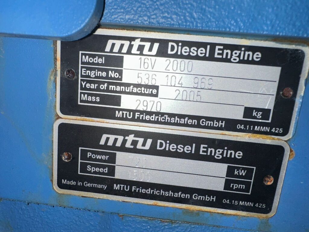 Used MTU 16V-2000 / MARELLI DIESEL GEN. SET 870 KVA