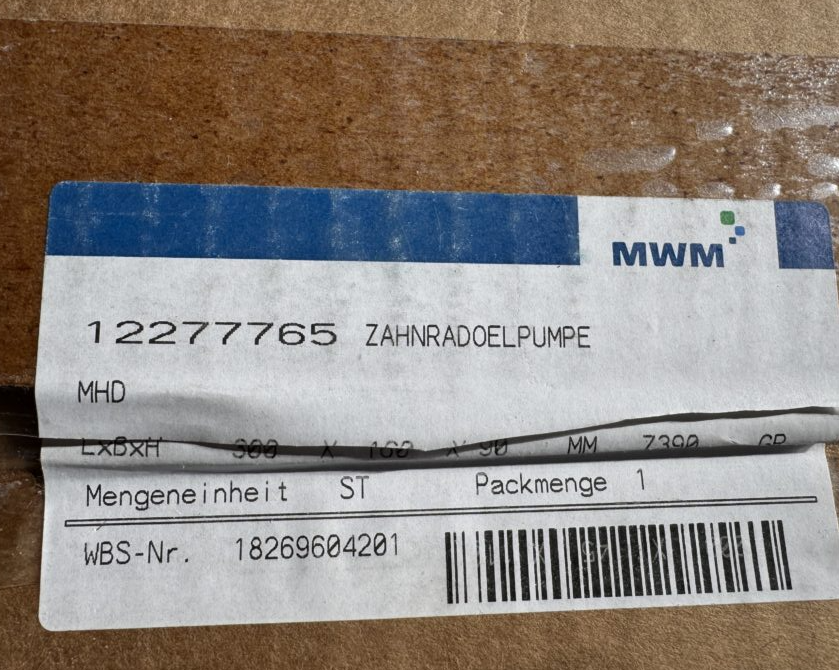 LUBRICATING OIL PUMP P/N 12277765 DEUTZ 616 OR 2016