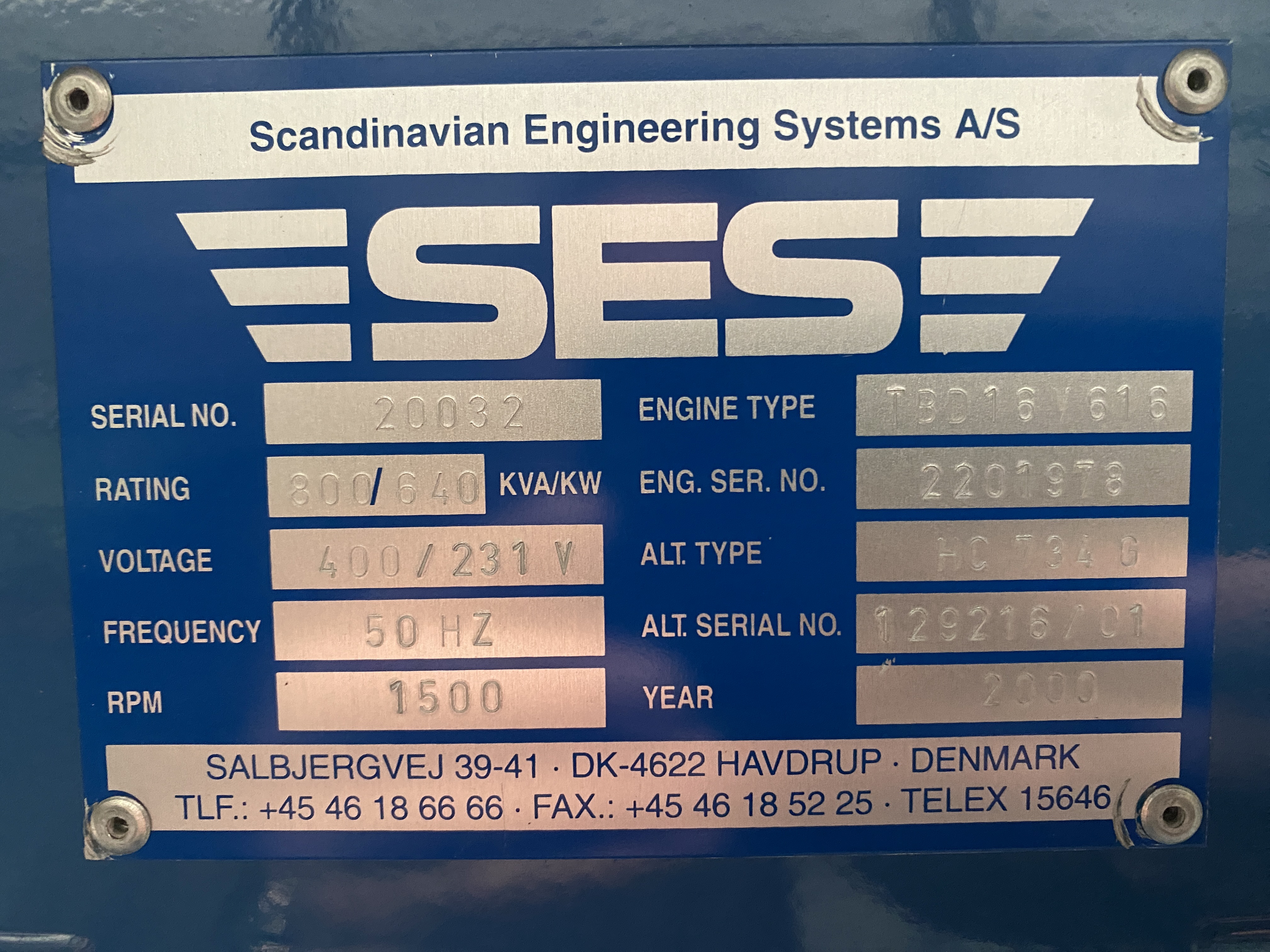 Used 2000 DEUTZ TBD 616-V16 / STAMFORD GEN. SET 800 KVA