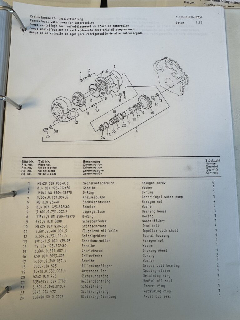 Used WATER PUMP P/N 1213 6946 – MWM TBD 604-BV