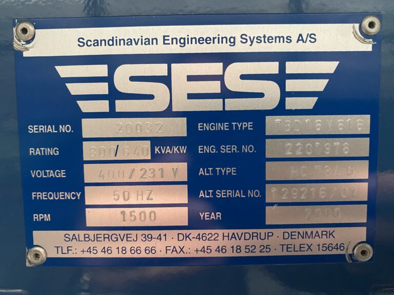 Used 2000 DEUTZ TBD 616-V16 / STAMFORD DIESEL GEN.SET 800 KVA