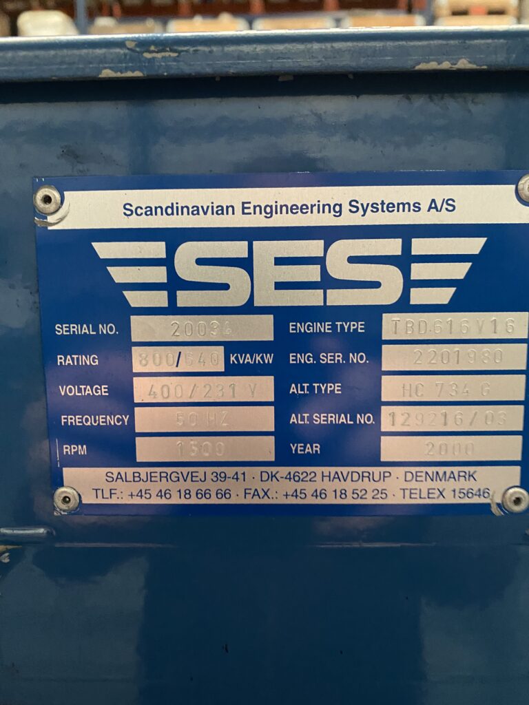 Used 2000 DEUTZ TBD 616-V16 / STAMFORD DIESEL GEN.SET 800 KVA