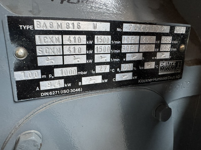Used DEUTZ BA8M 816 / ANTON PILLER DIESEL GEN. SET 400 KVA