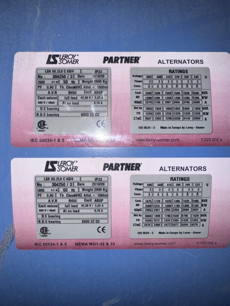 Used 2013 MITSUBISHI S12R-F1PTAW2-1 / LEROY SOMER DIESEL GEN. SET 1500 / 1650 kVA