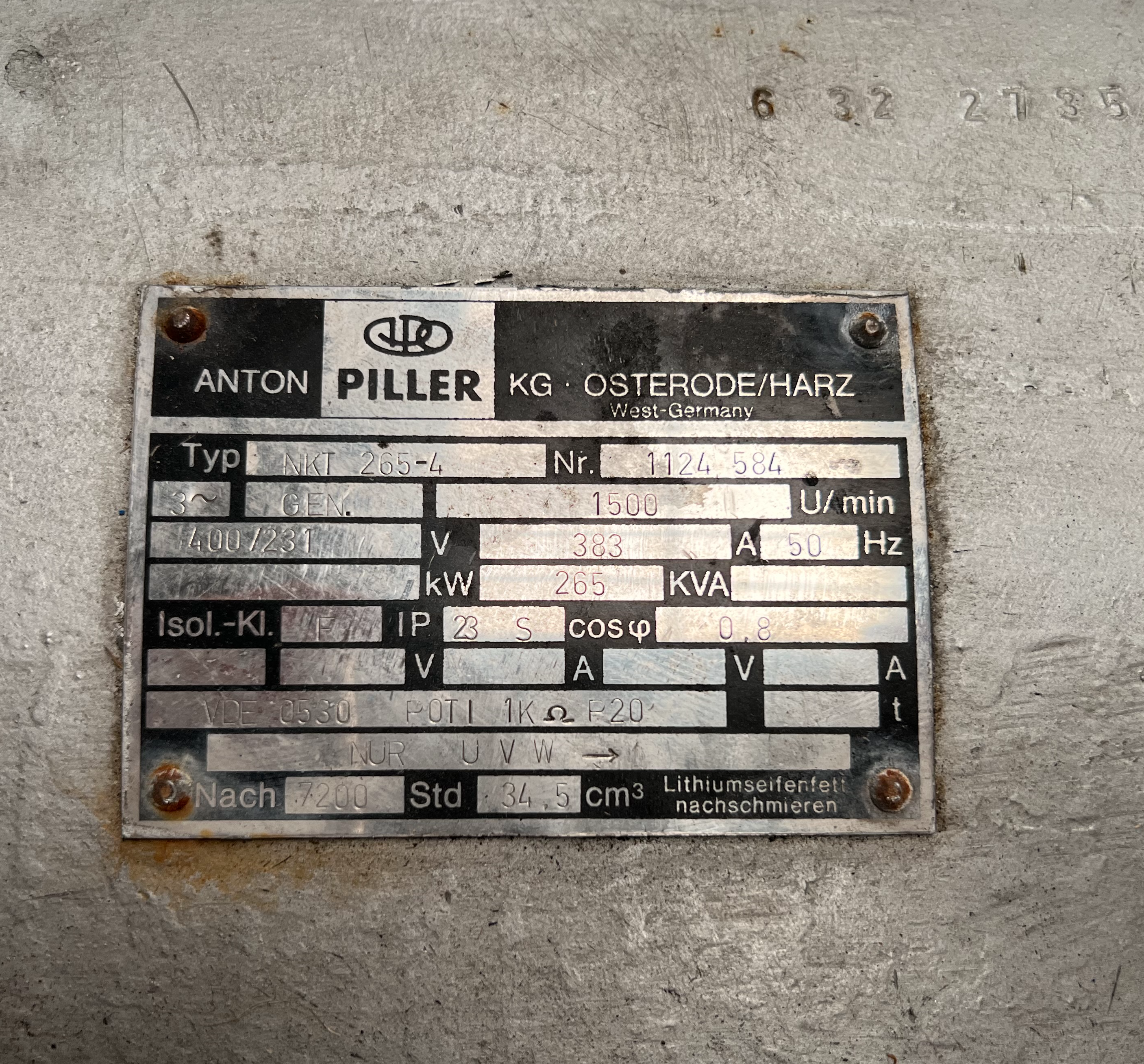 Used 1986 CUMMINS KT1150G / ANTON PILLER GEN SET 265 KW