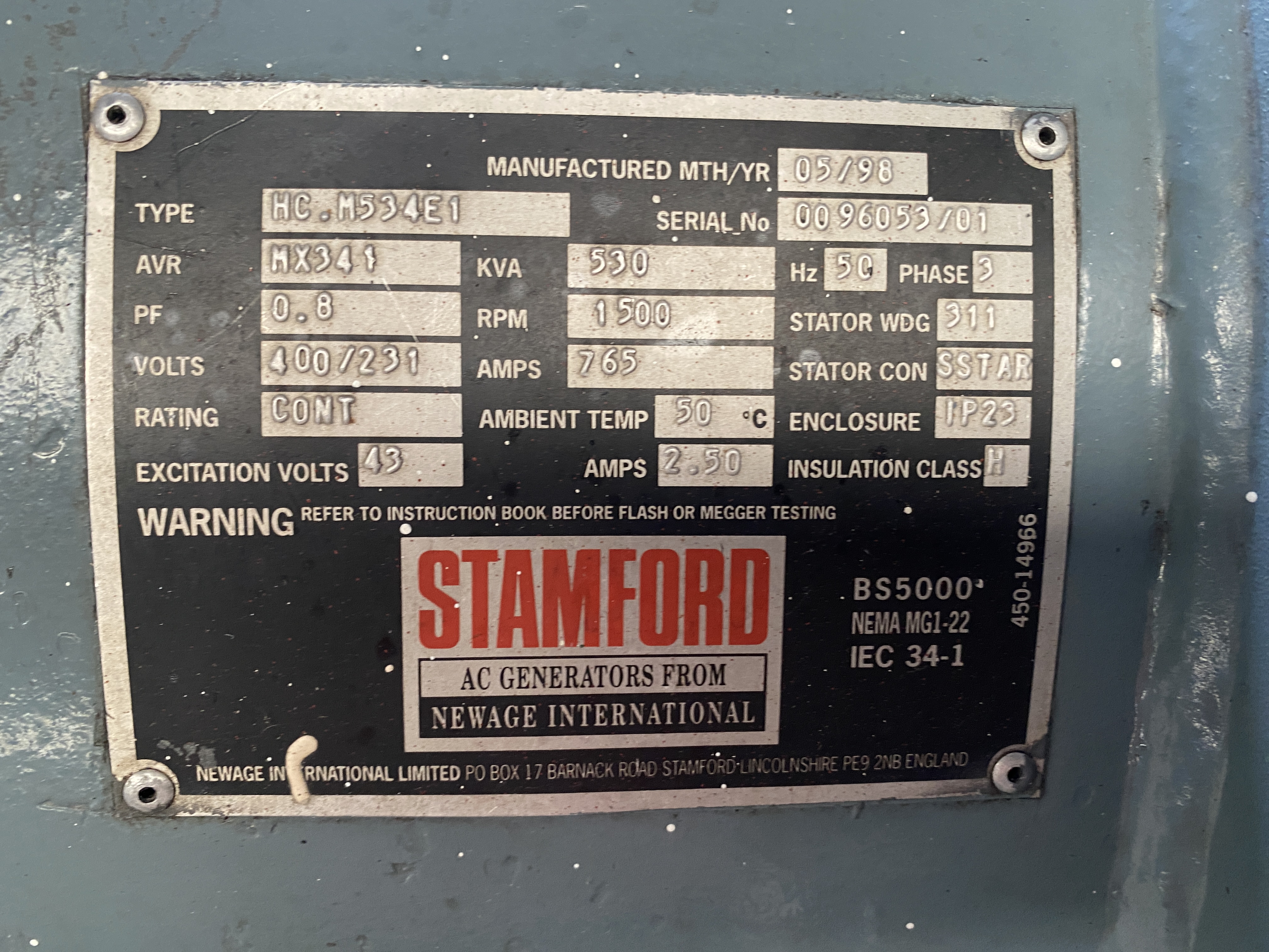 Used 2016 DEUTZ BF8M1015C / STAMFORD GEN.SET 530 KVA