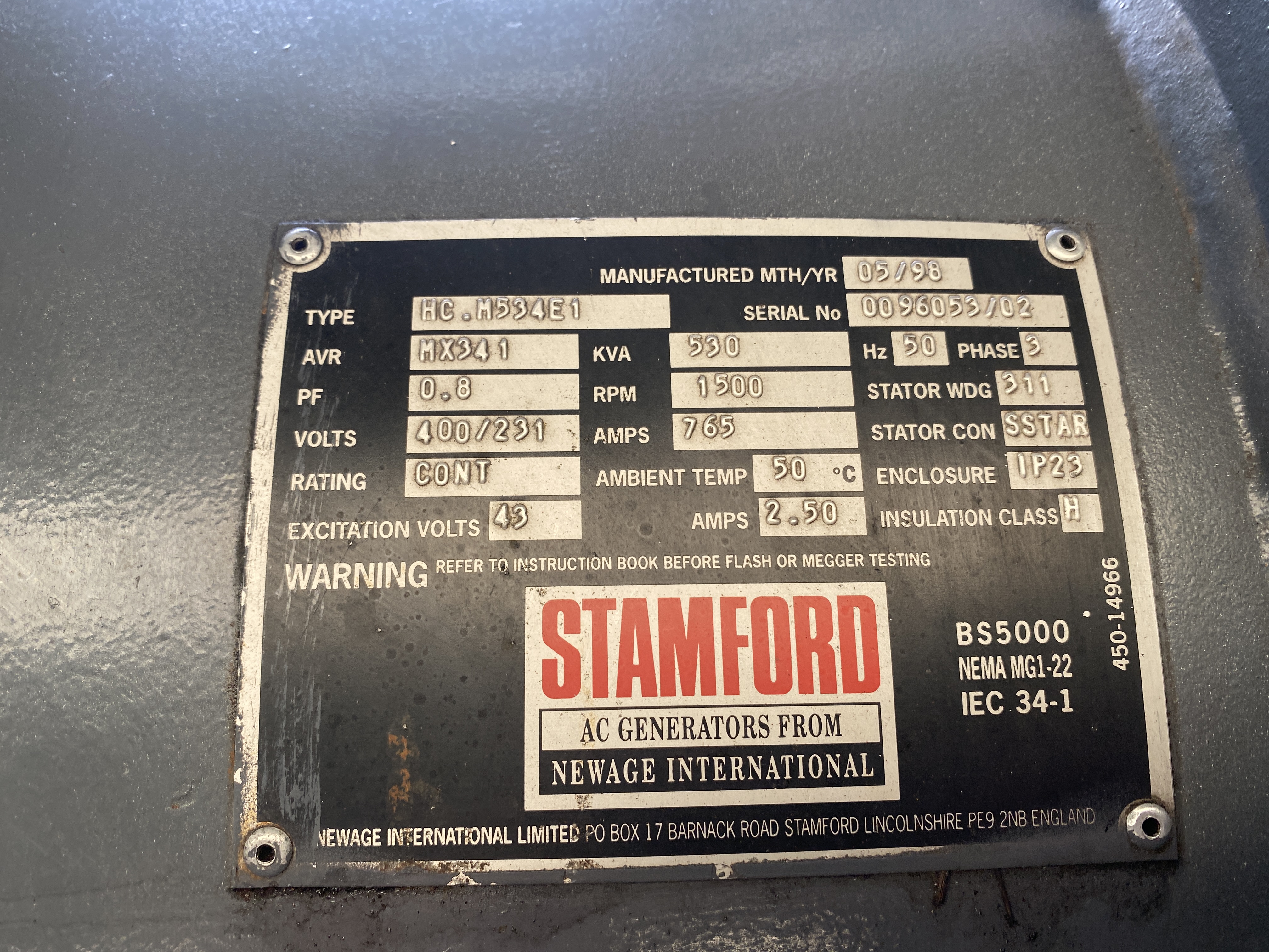 Used 1999 DEUTZ BF8M1015C / STAMFORD GEN.SET 530 KVA