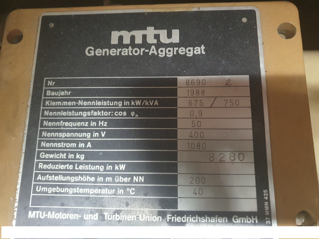 Used MTU 12V396 / PILLER DIESEL GEN.SET 900 KVA