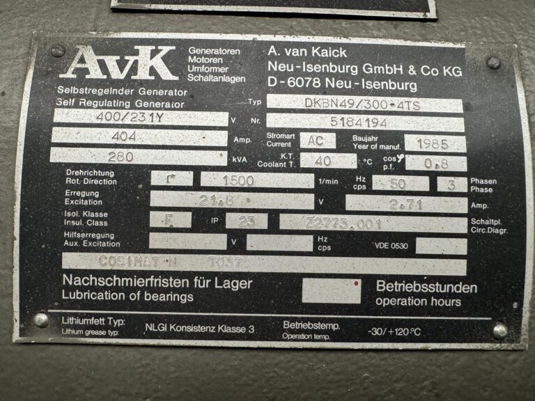 Used 1985 MWM TBD234-V8 / A. VAN KAICK DIESEL GEN. SET