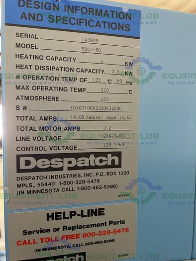 Used Despatch / Wakefield  PBC1-80 Burn In Oven 210°C, 60 HZ, 26" x 25" x 24"