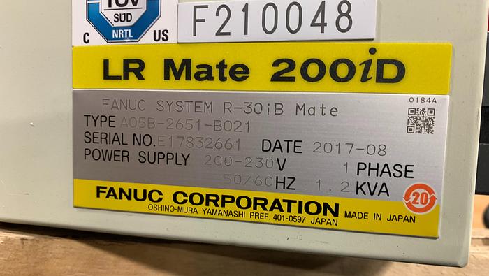 Used FANUC LR MATE 200ID/7C CLEAN ROOM 6 AXIS ROBOT WITH R30IB MATE