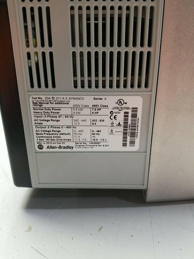 Used Allen-Bradley PowerFlex 20AD011A3AYNANCO Series A 7.5 HP 480v
