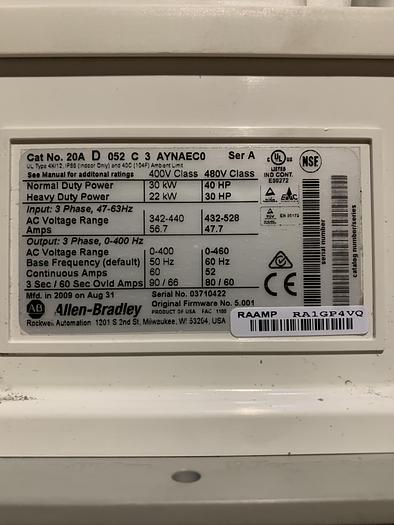 Used ALLEN BRADLEY POWERFLEX 70 DRIVE 40HP