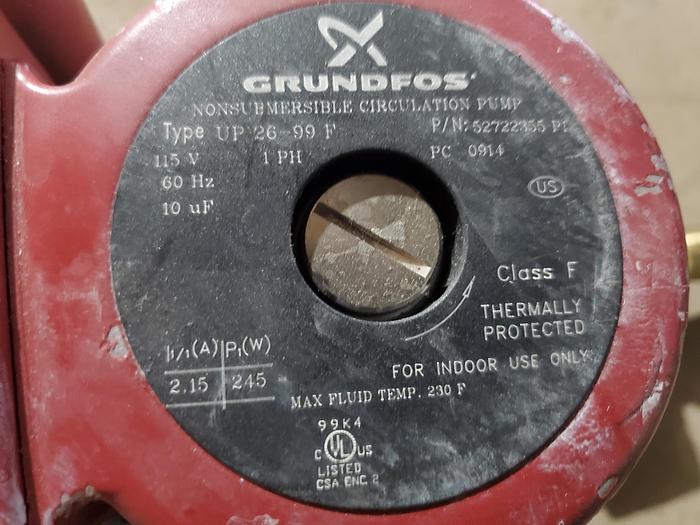 Used Grundfos UPS26-99F - Flanged, Cast Iron, Pump 1/6 HP, 115v