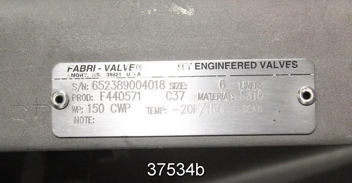 Used Fabri 6" Hand Operated Knife Gate Valve, F440571 #37534