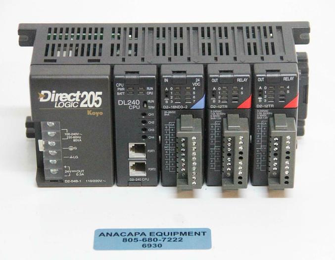 Used Koyo Direct Logic 205 PLC Controller w/ DL240 CPU D2-12TR D2-16ND3-2 (6930)