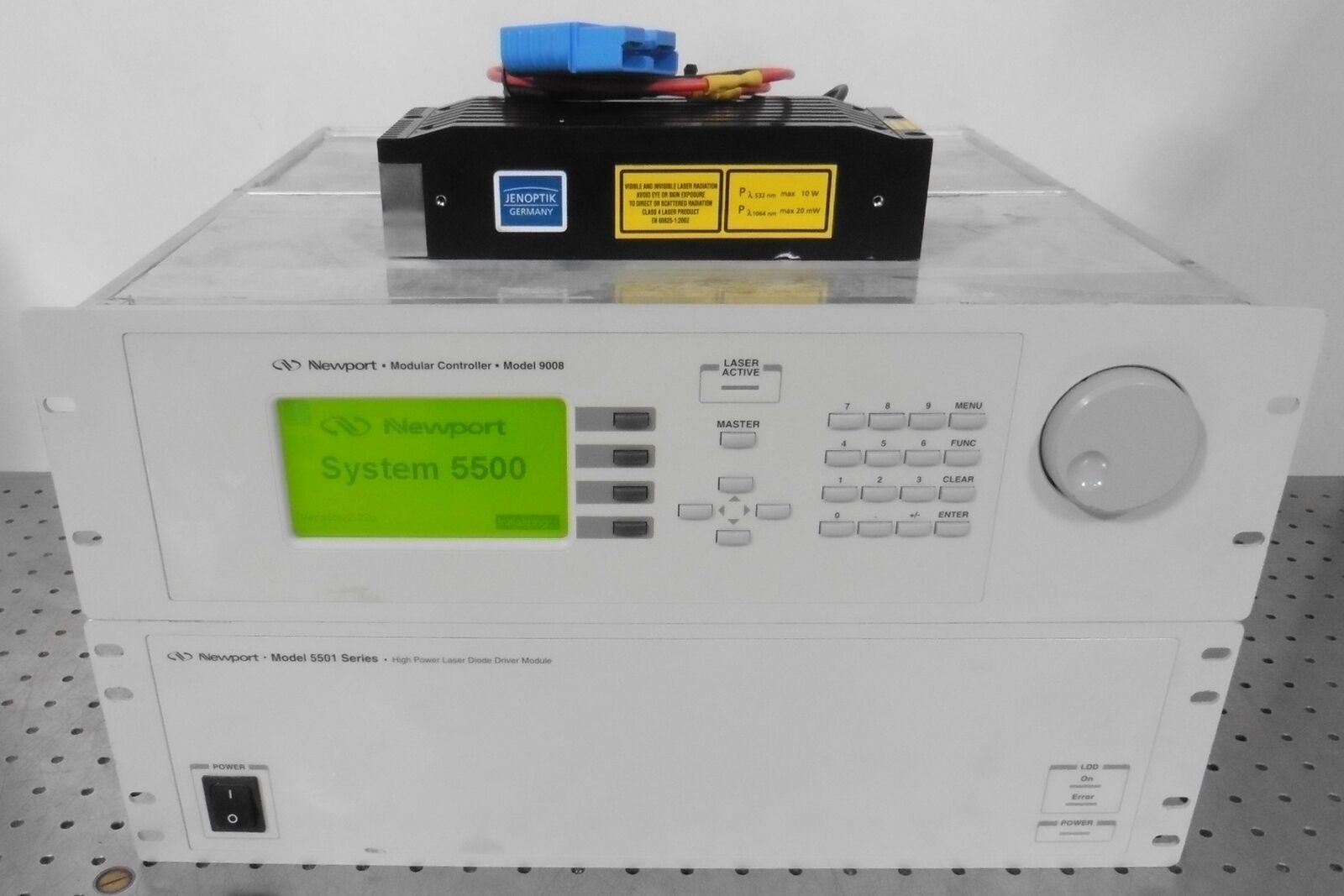Used Jenoptik JensLas. D2.8 Laser Head w/ Newport 9008 Control & 5501 PS