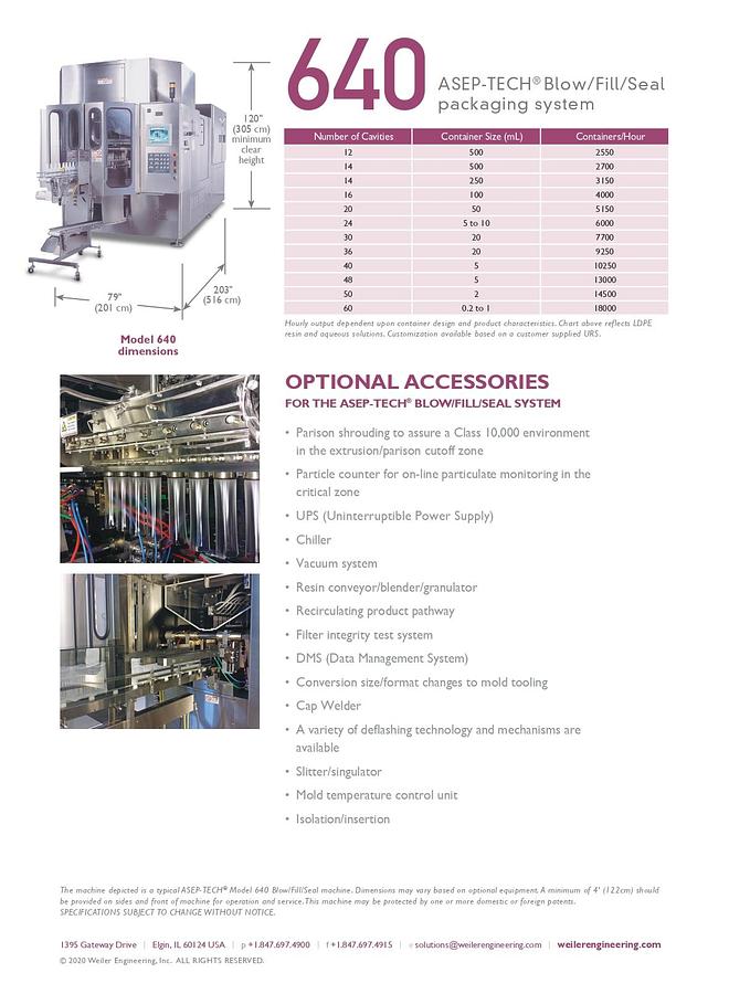 Refurbished Weiler 640 Blow/Fill/Seal Machine