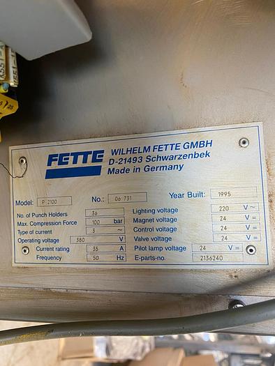 Used Fette P2100 Tablet Press