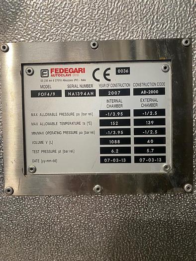 Used Fedegari FOF4/9 Autoclave