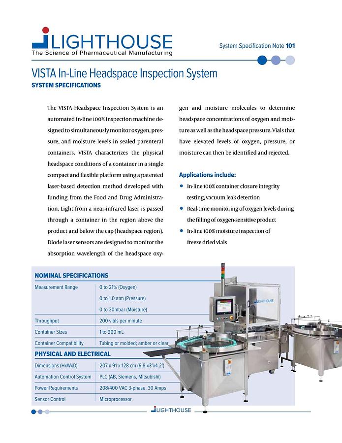Used Lighthouse PULSAR VISTA/O Headspace Inspection System