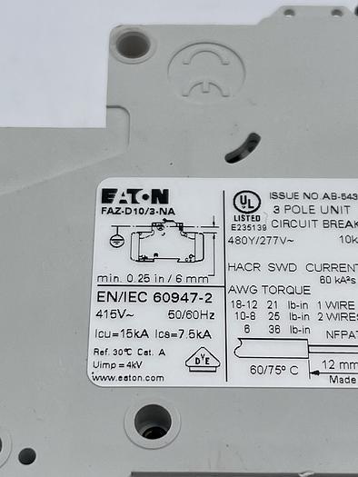 Used Eaton FAZ-D10/3-NA