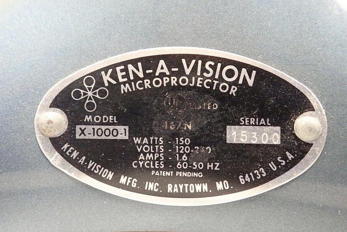 Used KEN-A-VISION Microprojector Model X-1000-1 with 3 Objectives