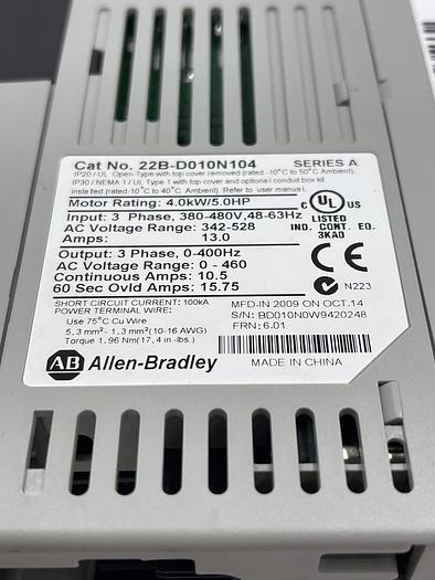 Used Allen-Bradley 22B-D1P4N104 Ser A For Parts