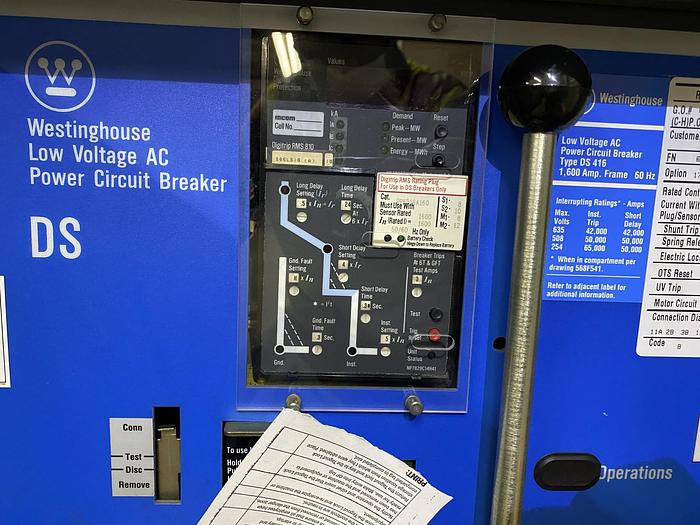 Used Westinghouse Low Voltage 1600 Amp DS Breakers