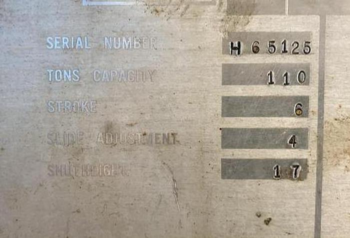 Used BLISS C-110 GEAR DRIVEN OBI PRESS