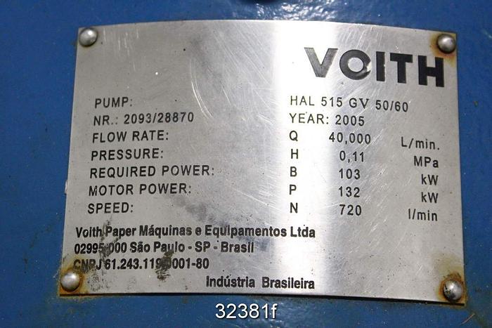 Used Voith HAL515GV 50/60 20x24-21" Centrifugal Pump #32381