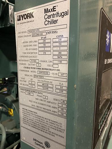 Used YORK MAXE 550 TON CENTRIFUGAL CHILLER MFG. 2013