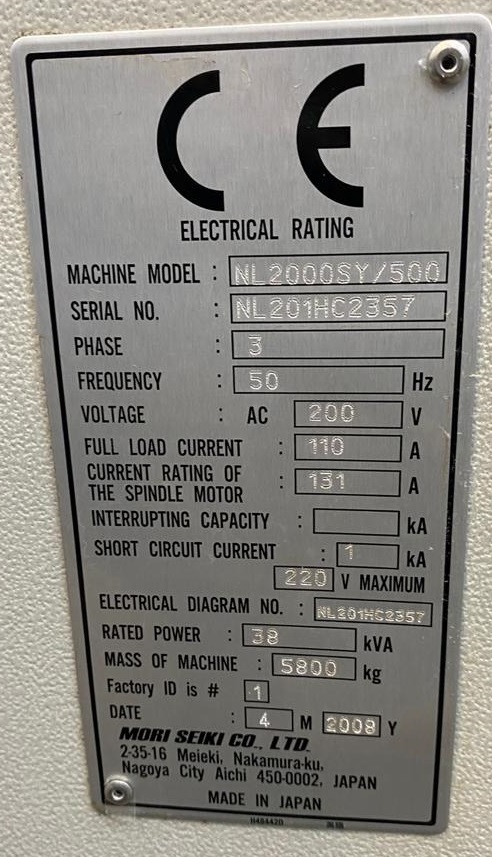 Used 2008 MORI SEIKI NL-2000SY/500