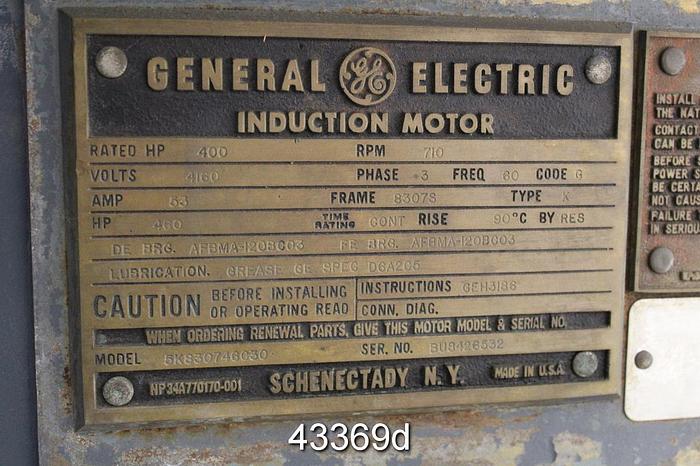 Used General Electric 5KS30746030 A/C Motor, 460Hp, 710Rpm, 4160Volts #43369