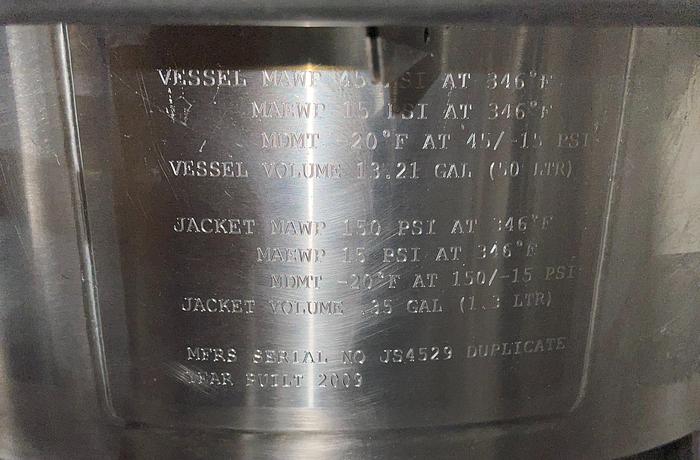 Used DCI 50 Liter Jacketed Stainless Steel Reactor Vessel W/ Steridose Motor