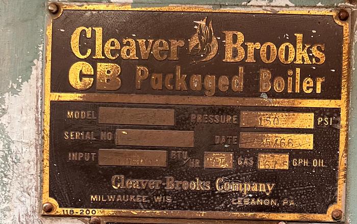Used 1966 Cleaver Brooks CB 428-500 500 HP 150 PSI Steam Boiler