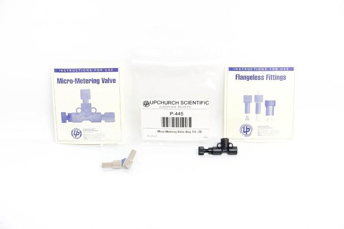 Used Upchurch Scientific P-445 Micro Metering Valve Assembly 1/4-28 Fittings NEW 5443
