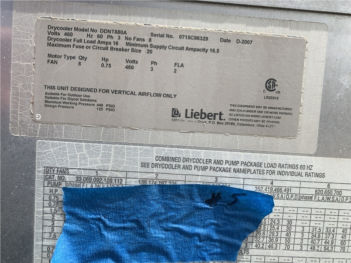Used 2007 LIEBERT DDNT-880A 8 FAN DRY COOLER (on hold)