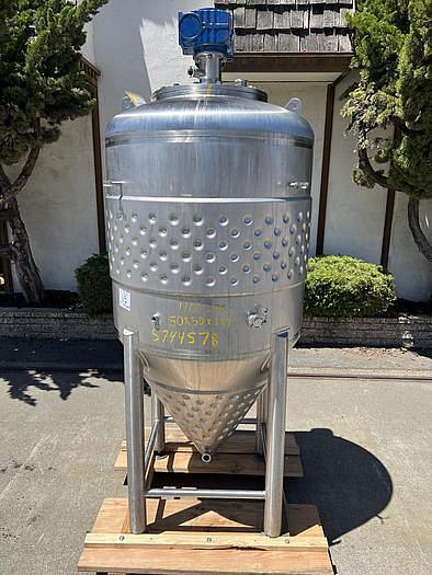 Used 500 LITER (132 GALLON) MIX TANK WITH JACKET AND CONE BOTTOM