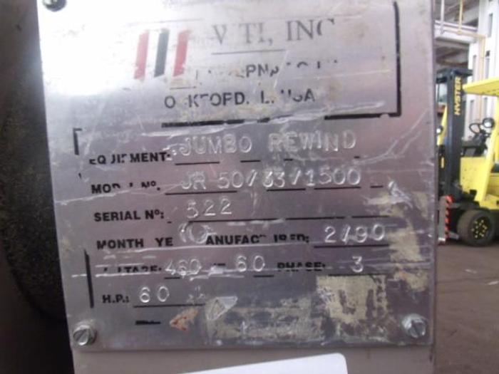 Used 33" WTI REWINDER MODEL JR 50/33/1500 1500 FPM 50" O.D. CAPACITY