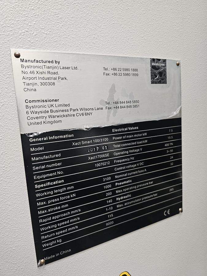 Used Bystronic Xact Smart  100 ton x 3m 6 axis cnc press brake