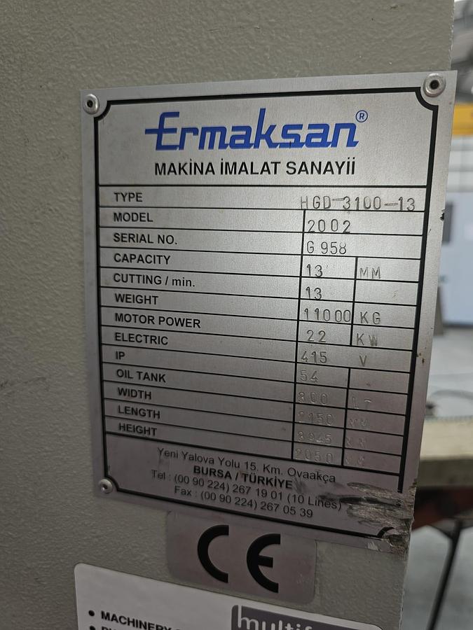 Used ERMAKSAN 3000mm x 10mm swing beam guillotine