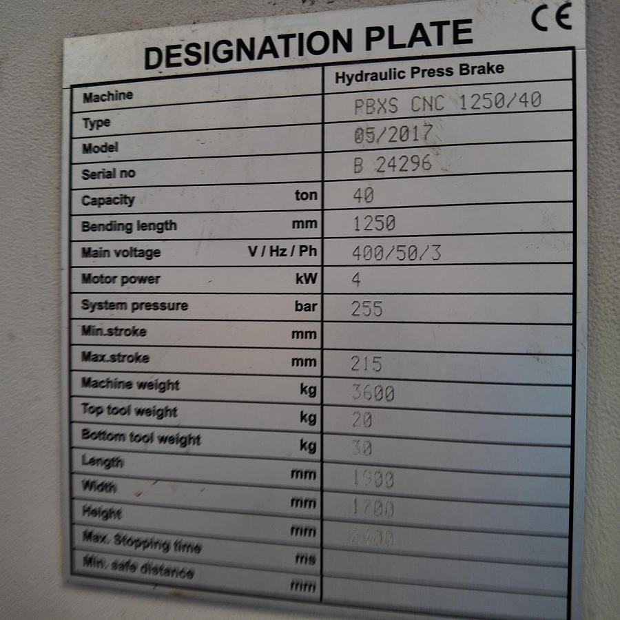 Used MORGAN RUSHWORTH BAYKAL 1250mm x 40 ton CNC press brake