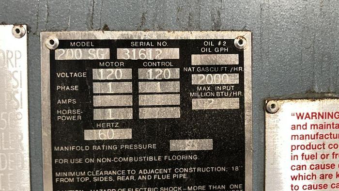 Used Boiler, 55 HP, Rite Steam, Model 200SG, 1920 lbs/hr steam #C744685