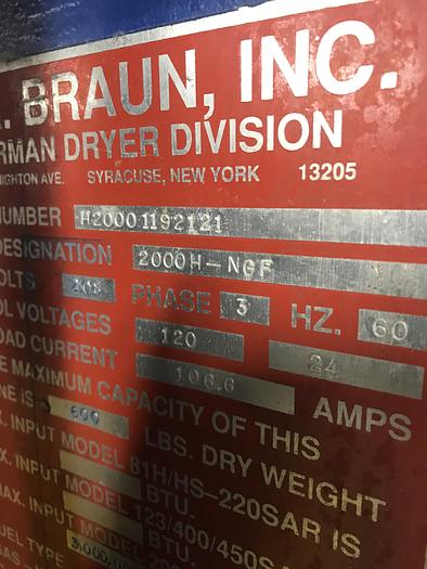 Used 1992 Braun 600lb gas dryer