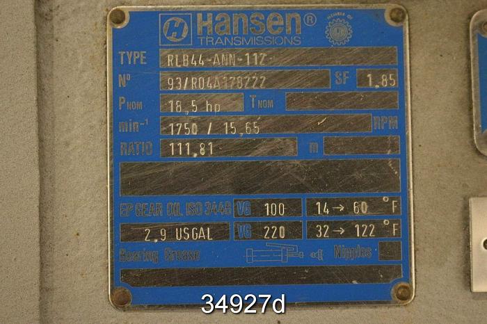 Used Hansen RLB44-ANN-112 Gear Drive, 111.81/1 Ratio #34927