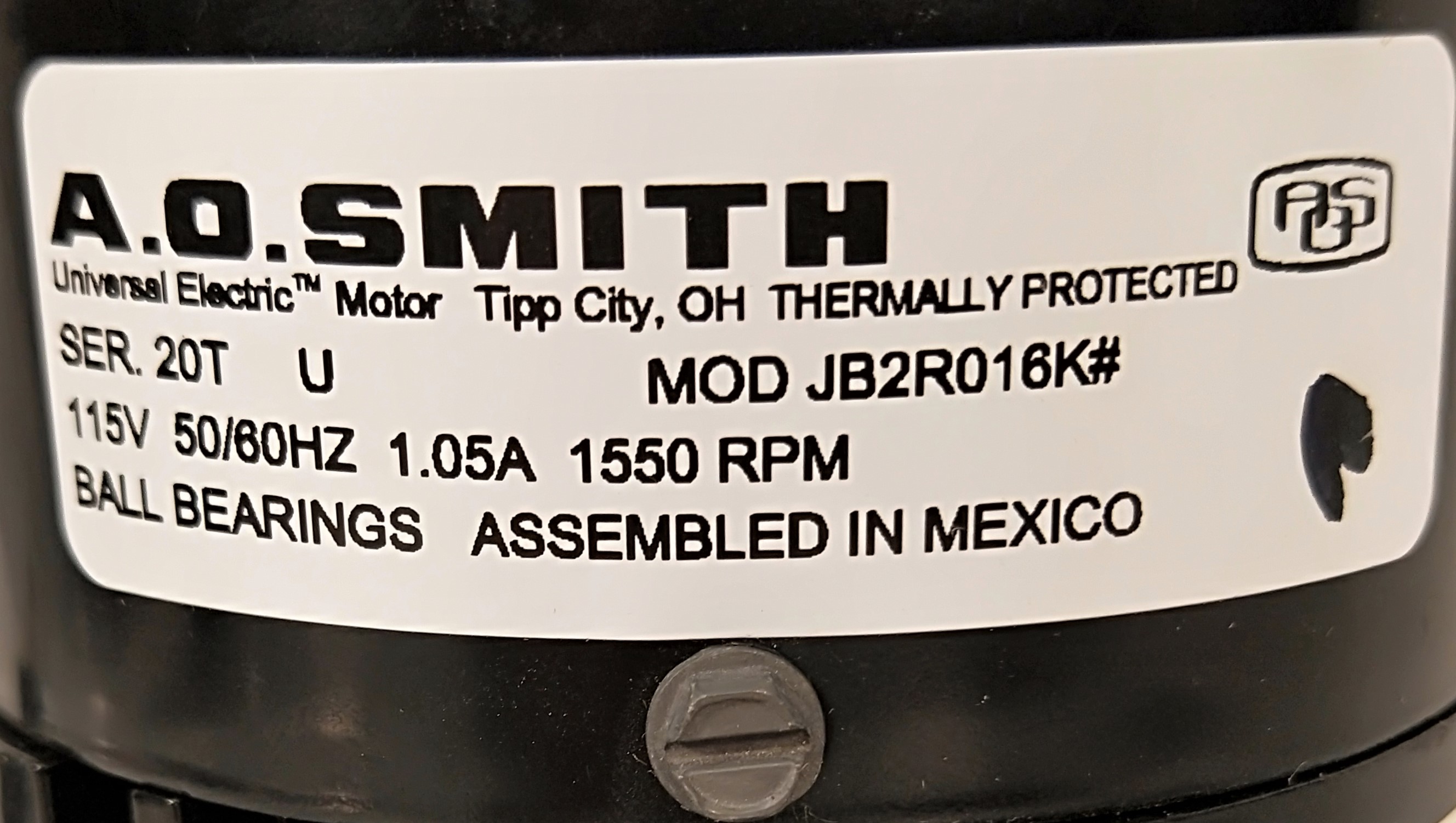 Used AO Smith (Magnetek) JB2RO16K AC Motor for Stirring for Sale at  Chemistry RG Consultant Inc