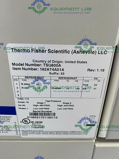 Used Thermo Scientific TSU600A Ultra-Low Temperature Freezer -86°C 28.8 Cu Ft