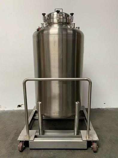 Used Optimum Stainless Steel 225 Gallon Pressure Vessel / Tank On Rolling Cart 75 PSI